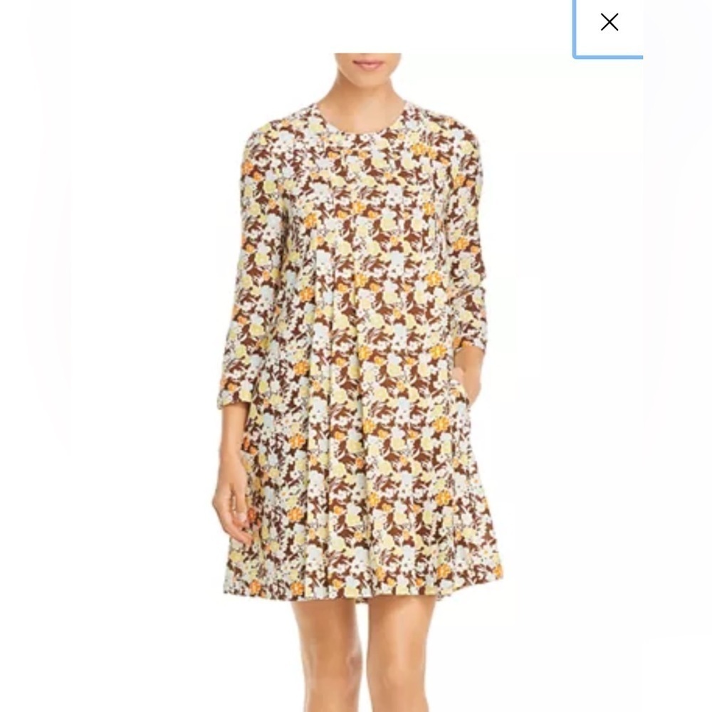 Tory Burch Challis Shift Cream and Brown A-Line Mini Dress  Size 0